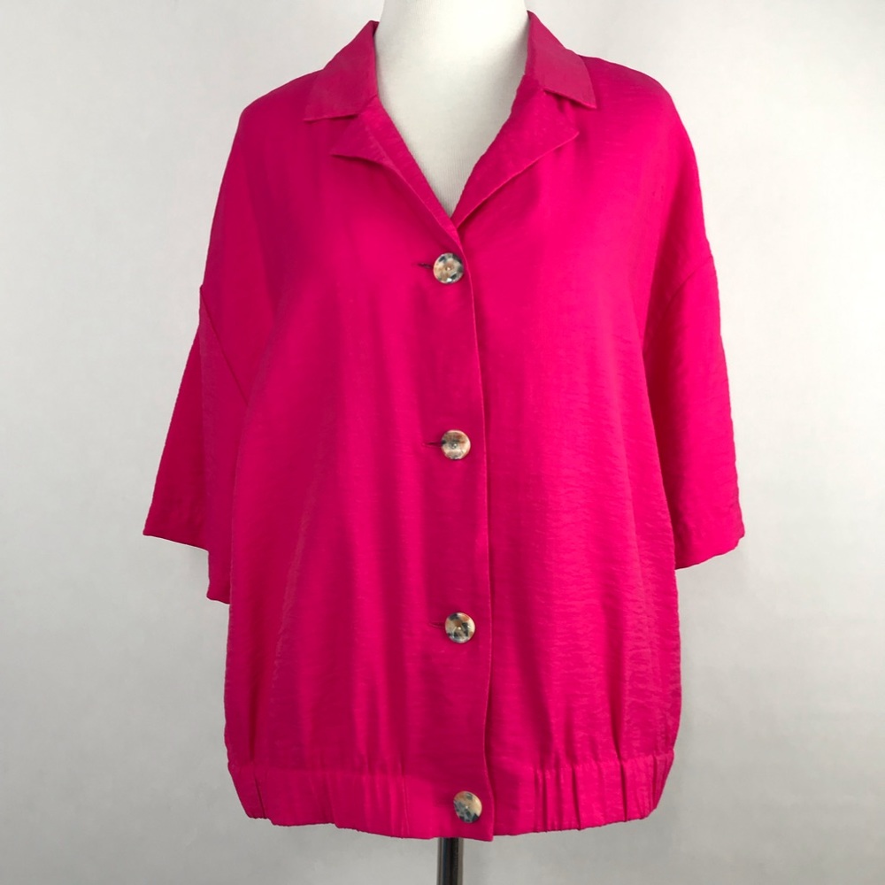 Andrew Marc New York Pink Boxy Button Down Top